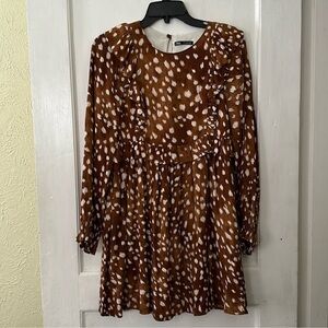 Zara Boho Printed Long Sleeve Ruffle Mini Dress